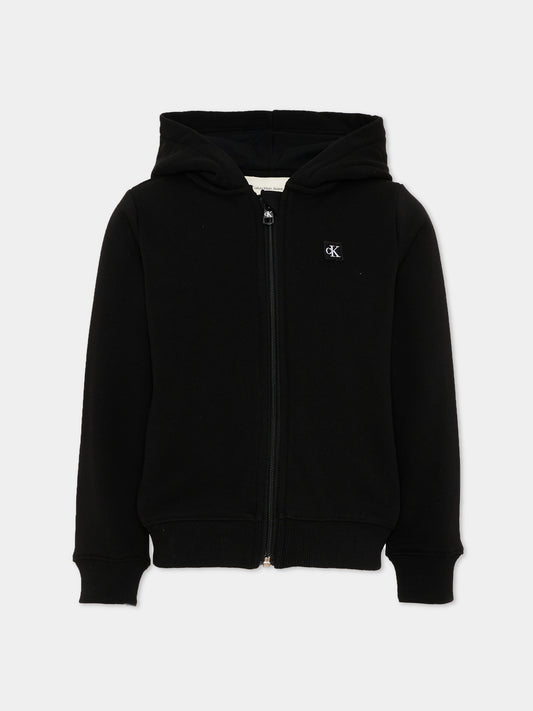Felpa nera con cappuccio per bambini con logo,Calvin Klein Kids,LV1CKTJB12 BEH