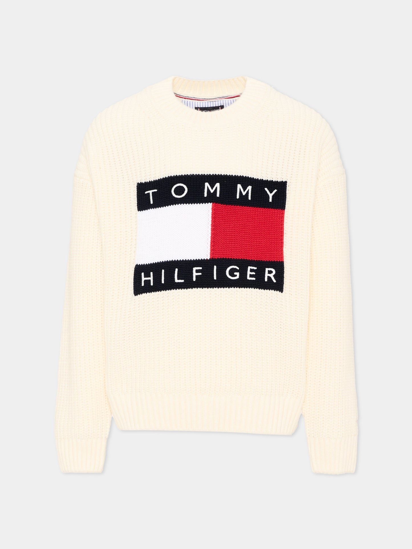 Maglione avorio per bambini con logo,Tommy Hilfiger Junior,KB0KB10071 YA8
