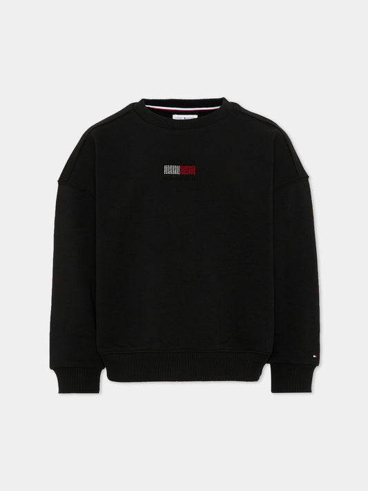 Felpa nera per bambina con logo,Tommy Hilfiger Junior,KG0KG09490 BDS
