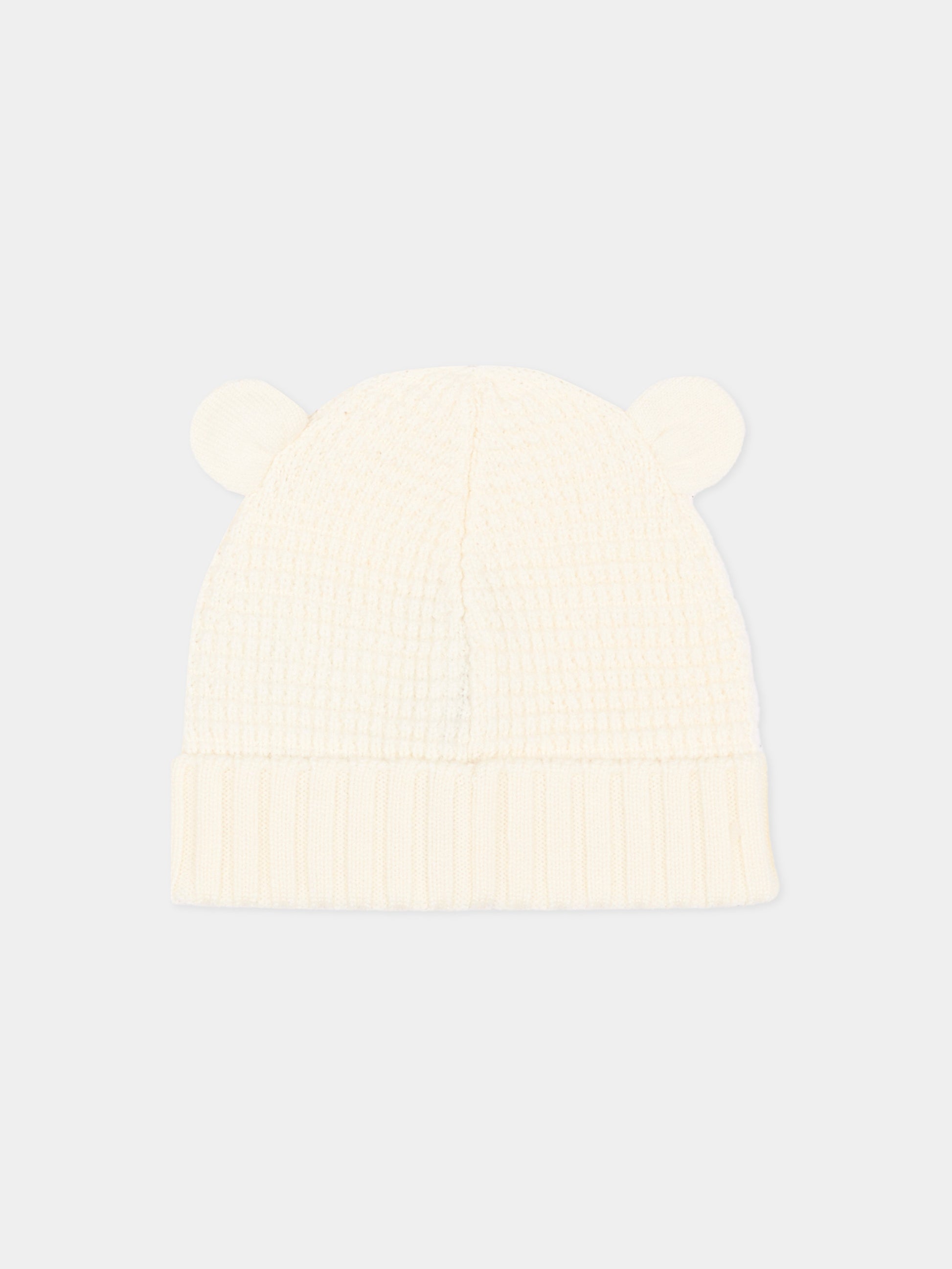 Berretto avorio per neonati con logo,Moncler Kids,L2951 3B00005 M1131 040