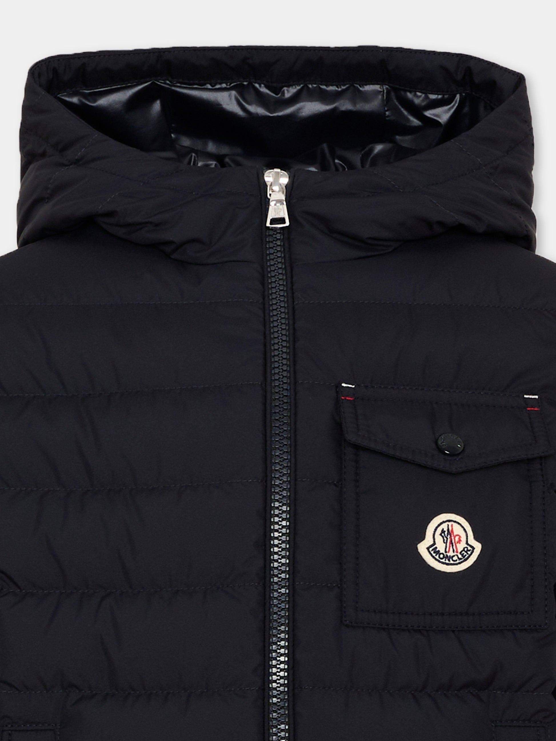 Piumino blu Quillon per bambino con logo,Moncler Kids,L2954 1A00022 597YW 778