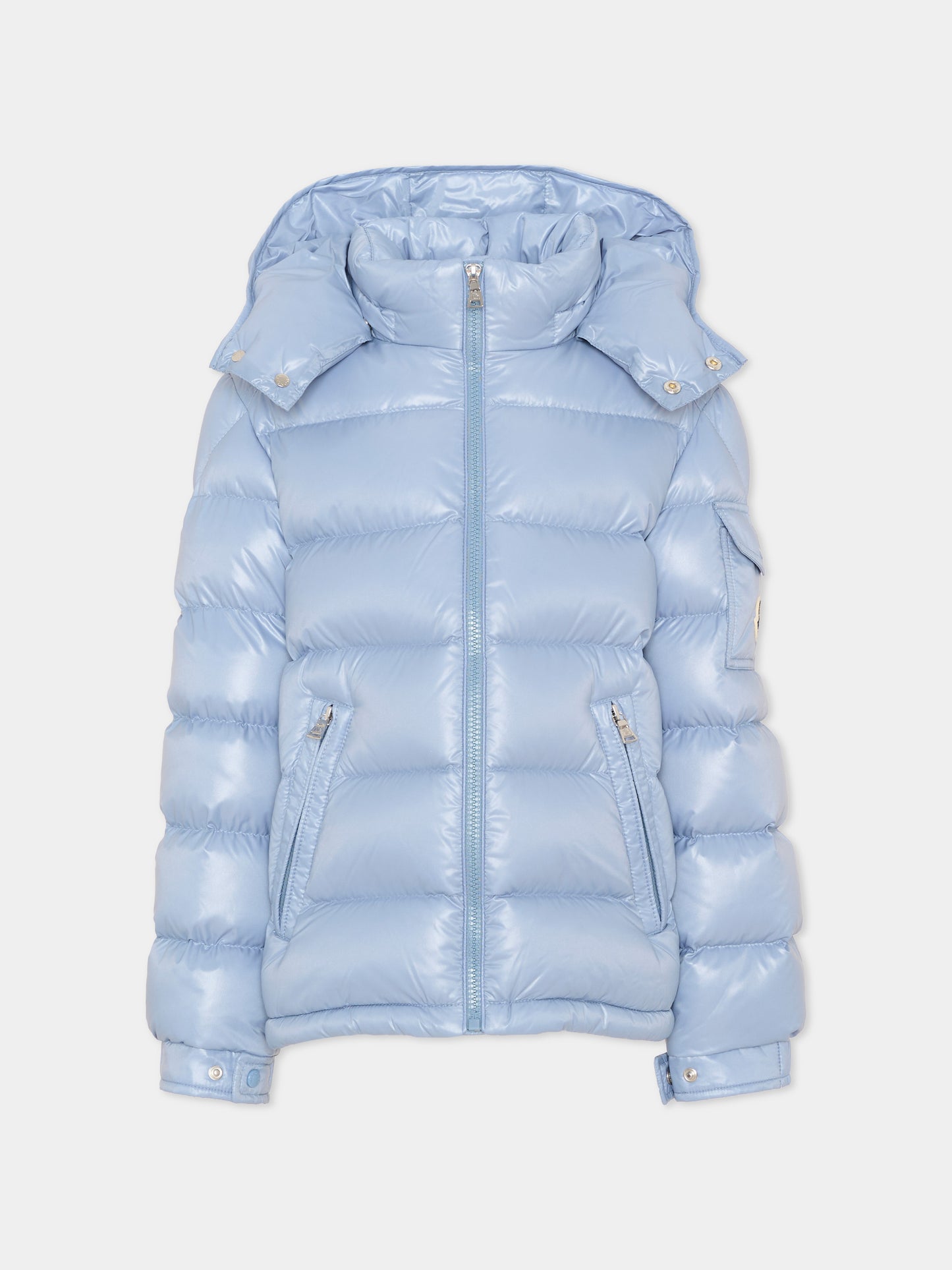 Piumino celeste Maya per bambino con logo,Moncler Kids,L2954 1A12520 68950 715