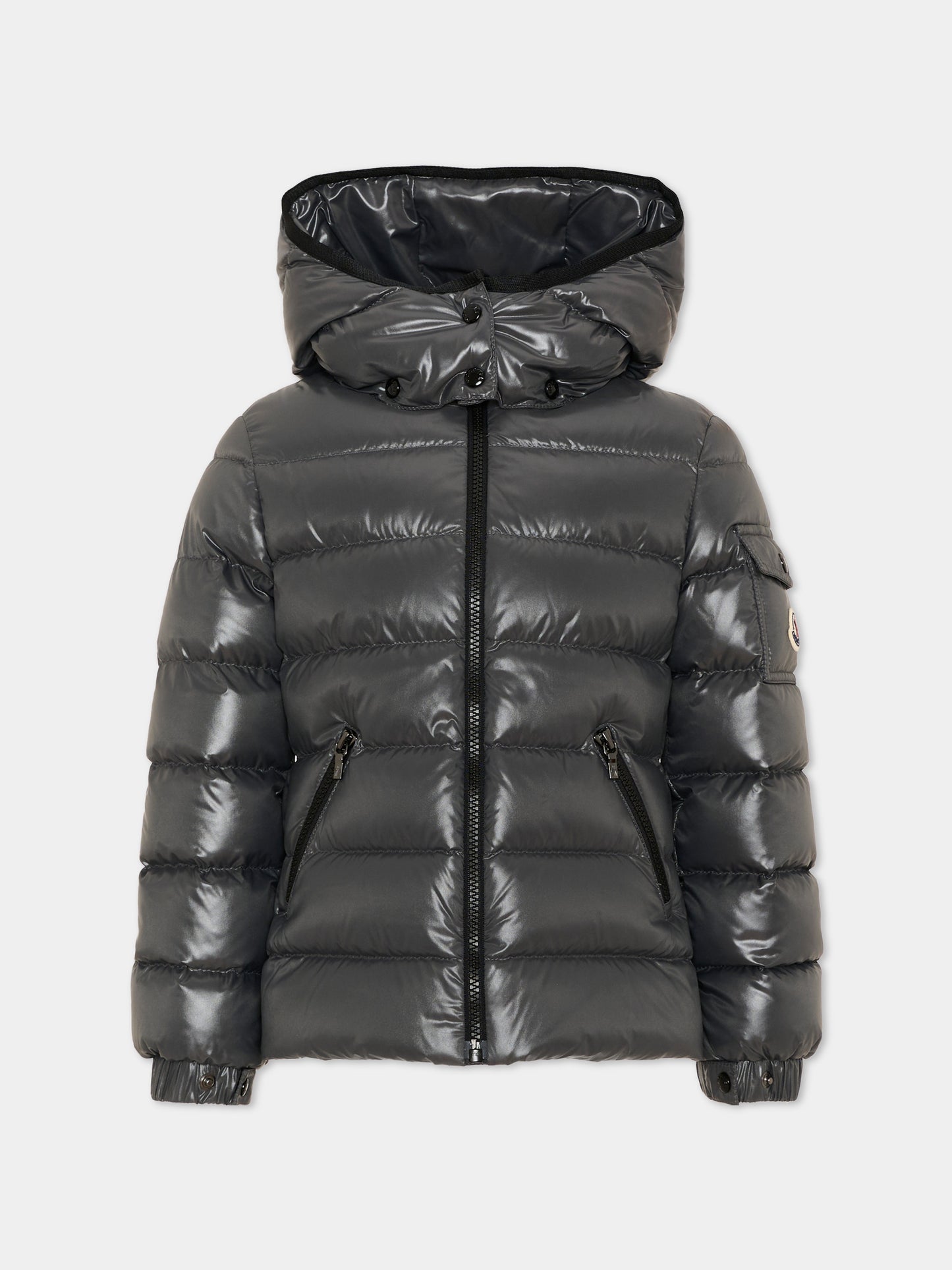 Piumini grigio lucido per bambina,Moncler Kids,L2954 1A52710 68950 92A