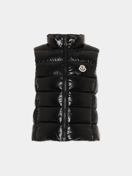 Gilet nero Ghany per bambina con logo,Moncler Kids,L2954 1A52810 68950 999