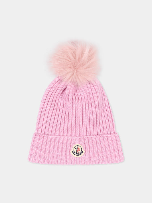Berretto rosa per bambina con pompon,Moncler Kids,L2954 3B00007 M1131 51F