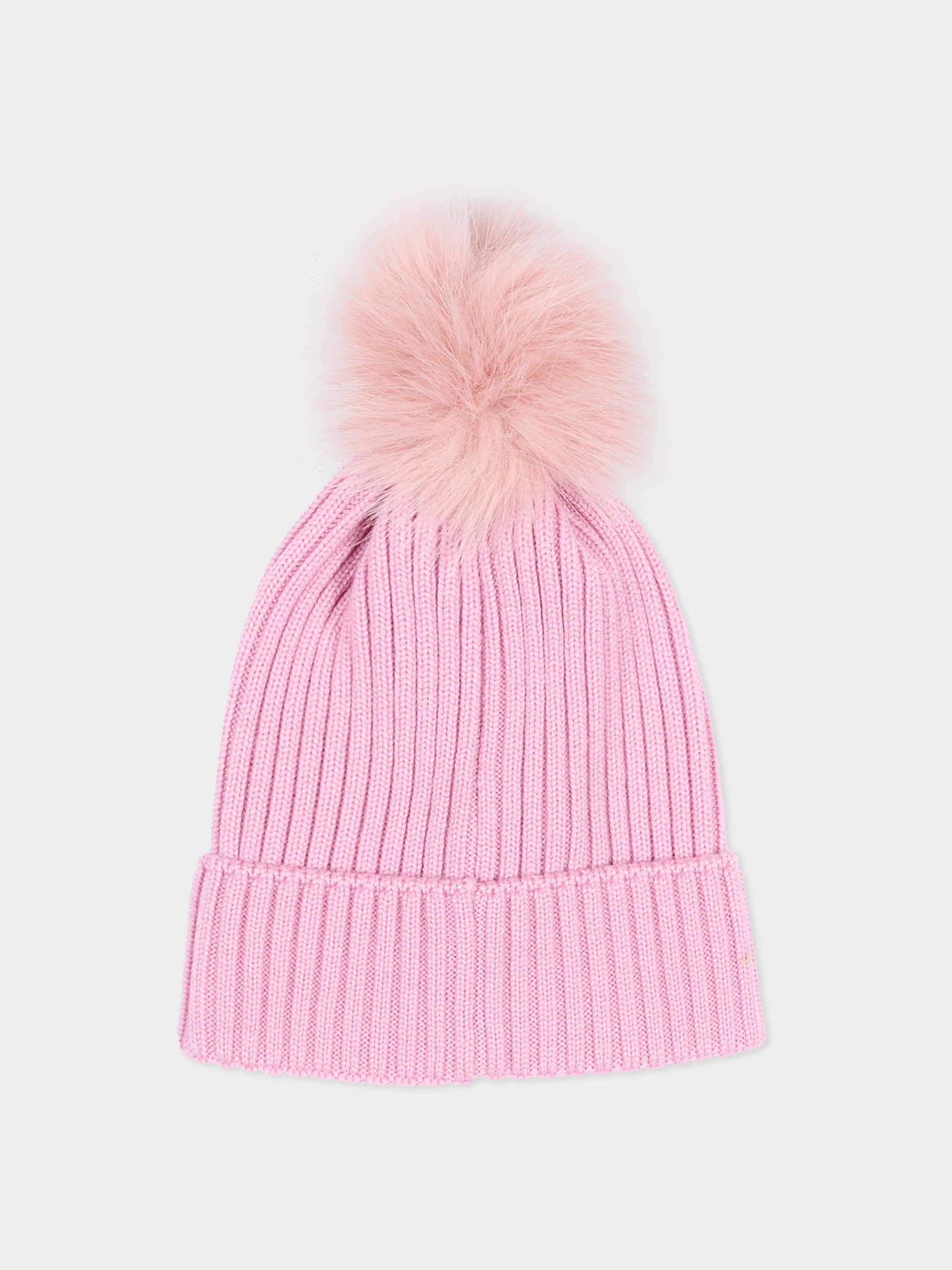 Berretto rosa per bambina con pompon,Moncler Kids,L2954 3B00007 M1131 51F