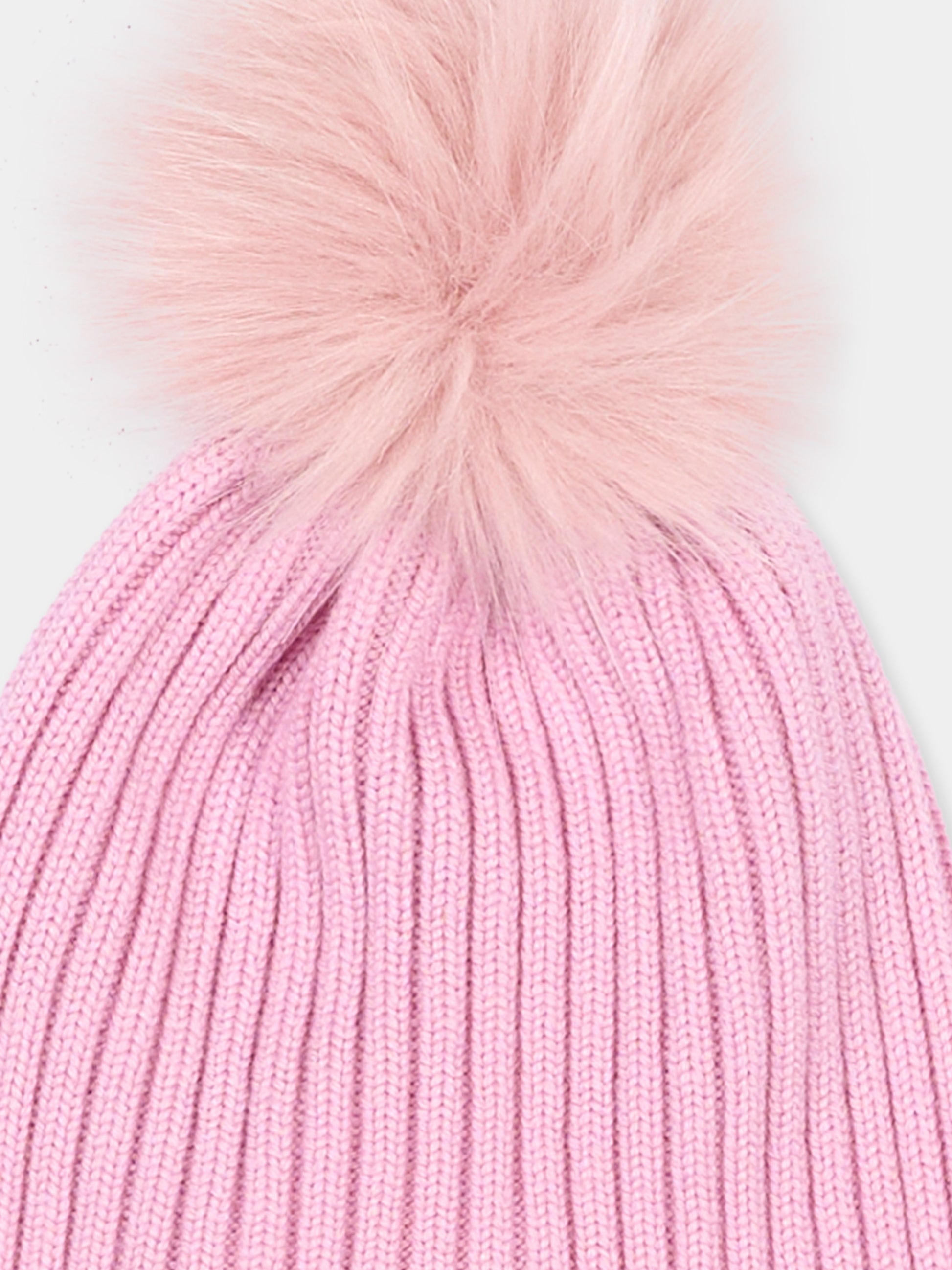 Berretto rosa per bambina con pompon,Moncler Kids,L2954 3B00007 M1131 51F