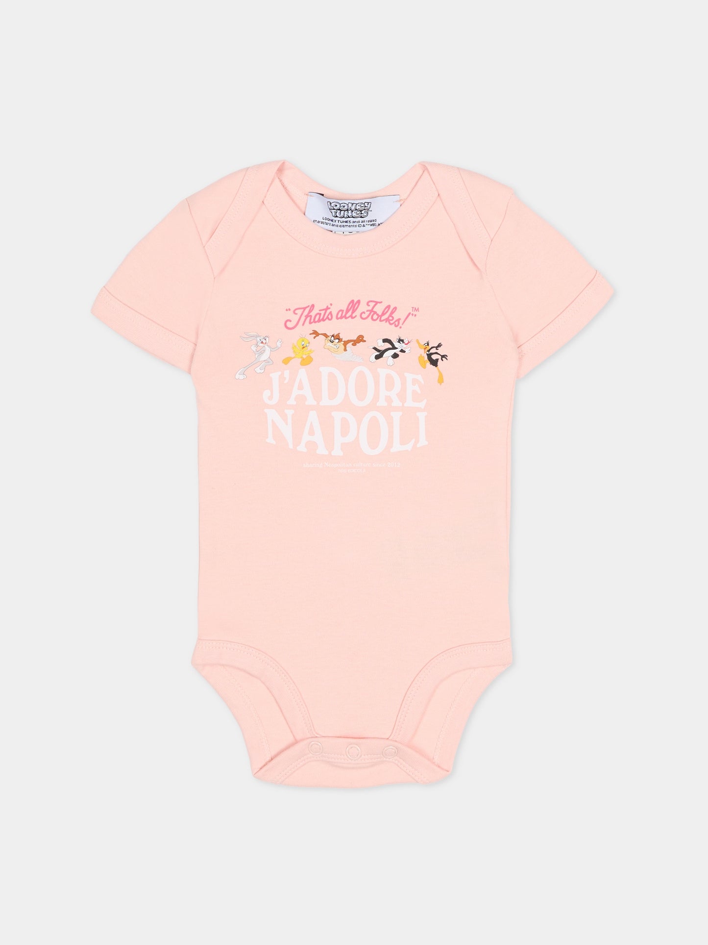 Body rosa per neonata con Looney Tunes,J'adore Napoli,J'ADORE NAPOLI LOONEY TUNES BODY KIDS PINK