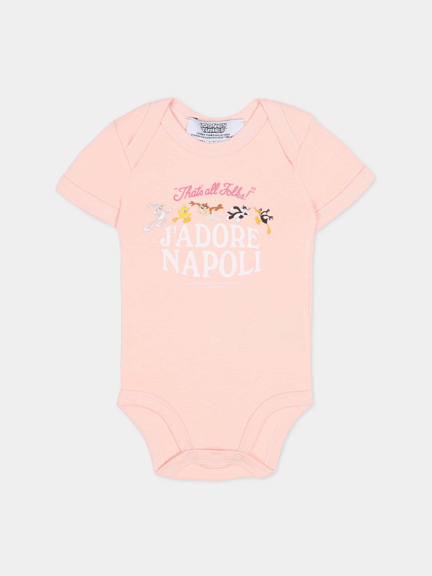 Body rosa per neonata con Looney Tunes,J'adore Napoli,J'ADORE NAPOLI LOONEY TUNES BODY KIDS PINK