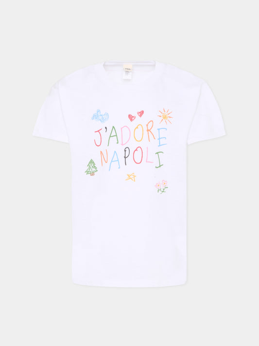 T-shirt bianca per bambini con disegni,J'adore Napoli,J'ADORE NAPOLI SKETCH REGULAR TEE KIDS WHITE