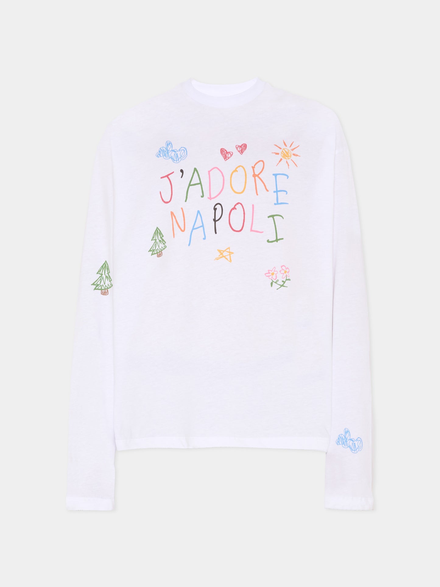 T-shirt bianca per adulti con disegni,J'adore Napoli,J'ADORE NAPOLI SKETCH BOXY LONGSLEEVE ADULT WHITE