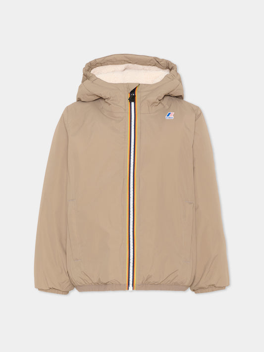 Piumino beige Claude Orsetto per bambini con logo,K-way,K7142TW WG9