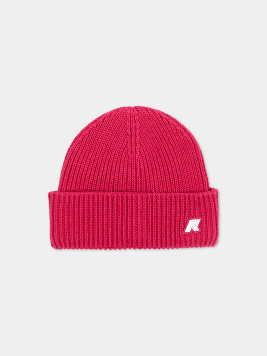 Berretto fucsia per neonata con logo,K-way,K1151RW X6R