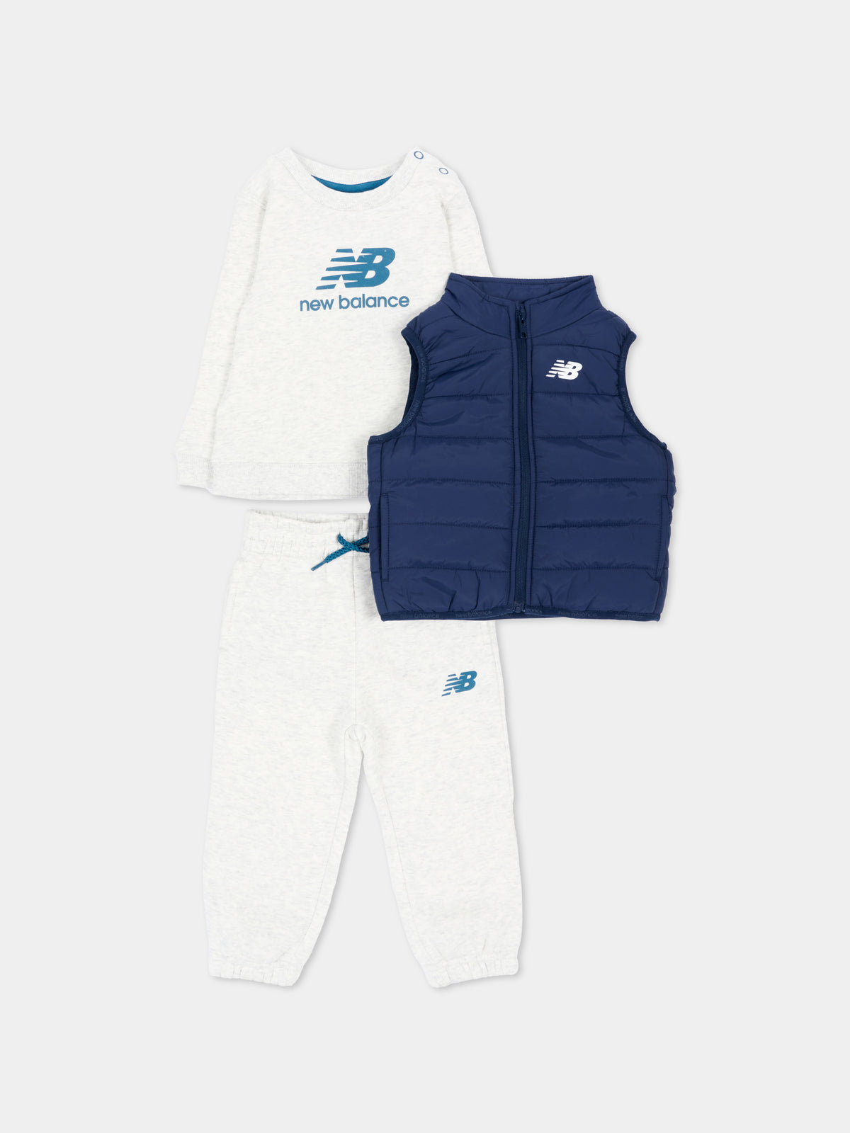 Completo sportivo lungo grigio per neonato con gilet,New Balance,IS62D8YZI AHH