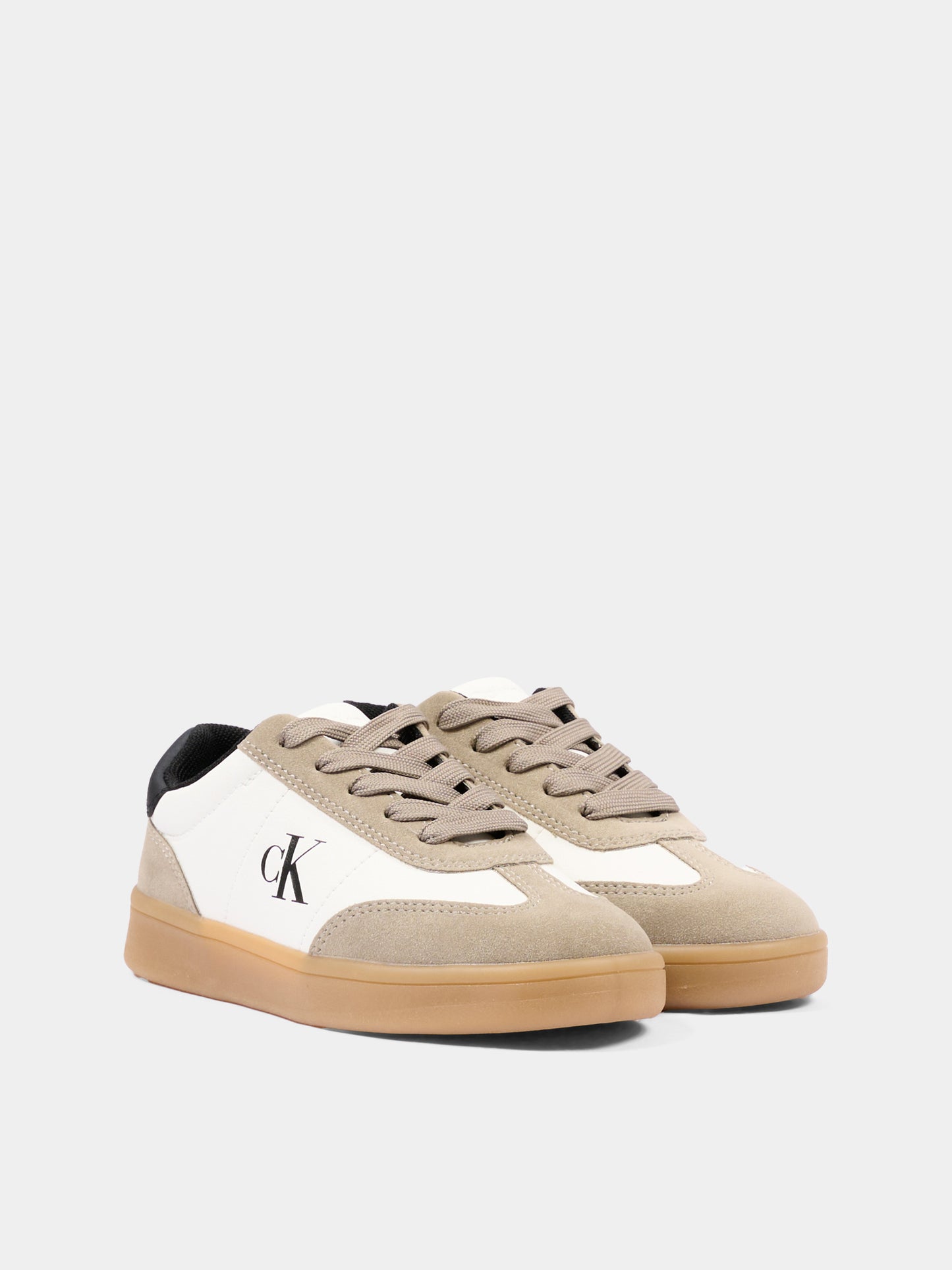Sneakers beige per bambino con logo,Calvin Klein Kids,V3X9 83451 0318Y746