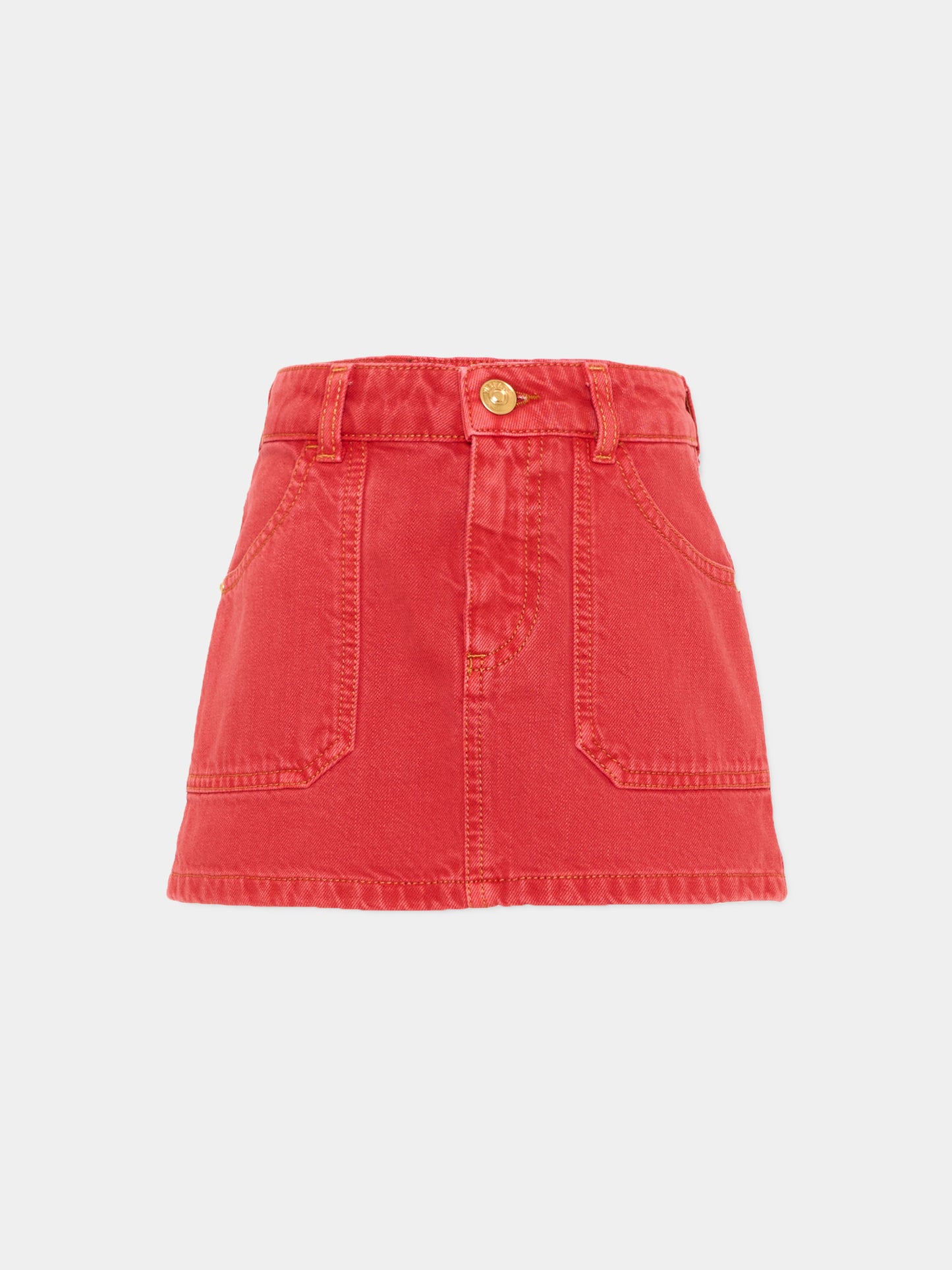 Gonna rossa in denim per bambina con logo,Versace,1025059 1A18198 1D160