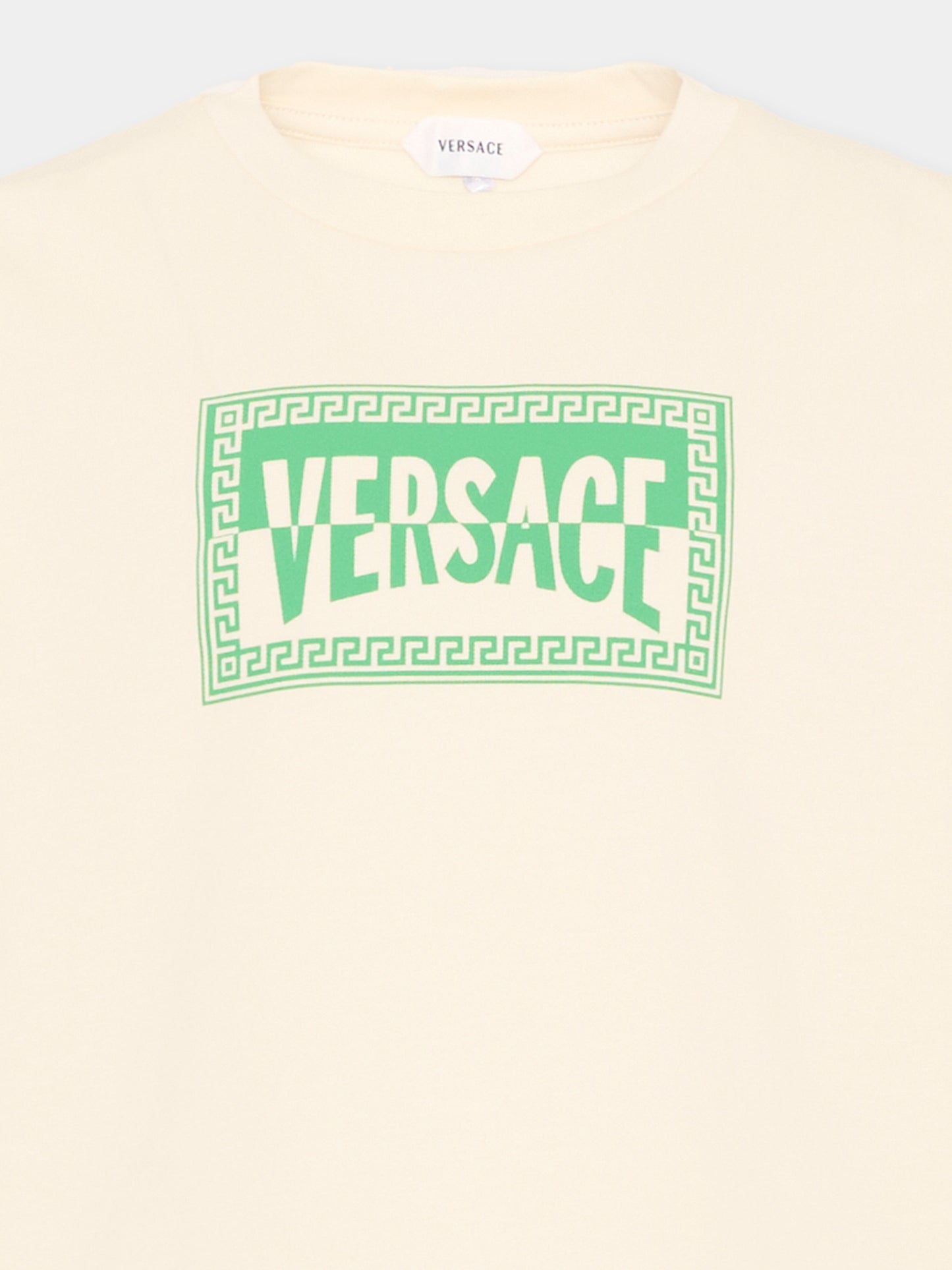 T-Shirt avorio per bambini con logo,Versace,1024946 1A16958 2YF20