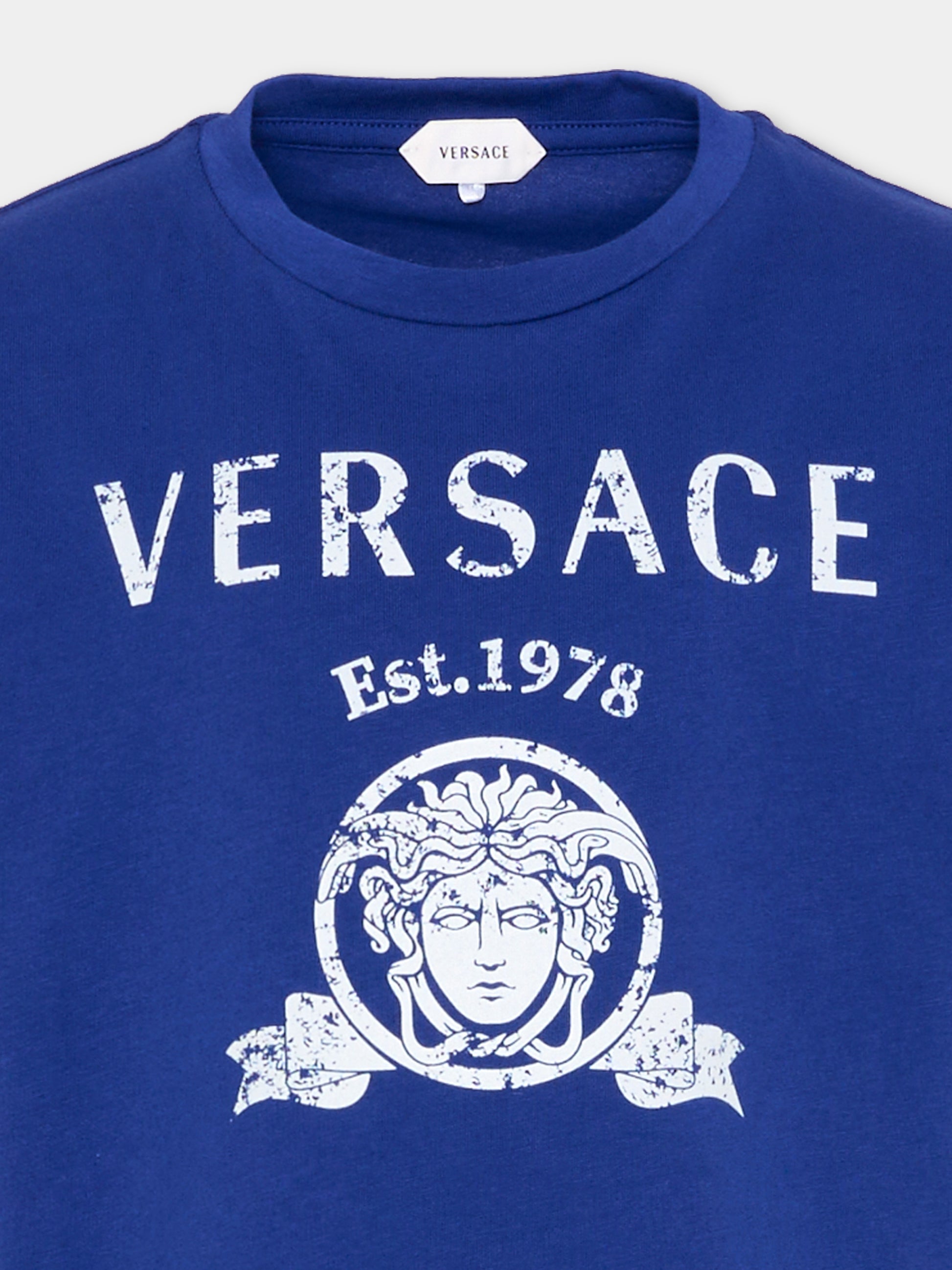 T-Shirt blu per bambino con logo,Versace,1024946 1A18123 2U0K0