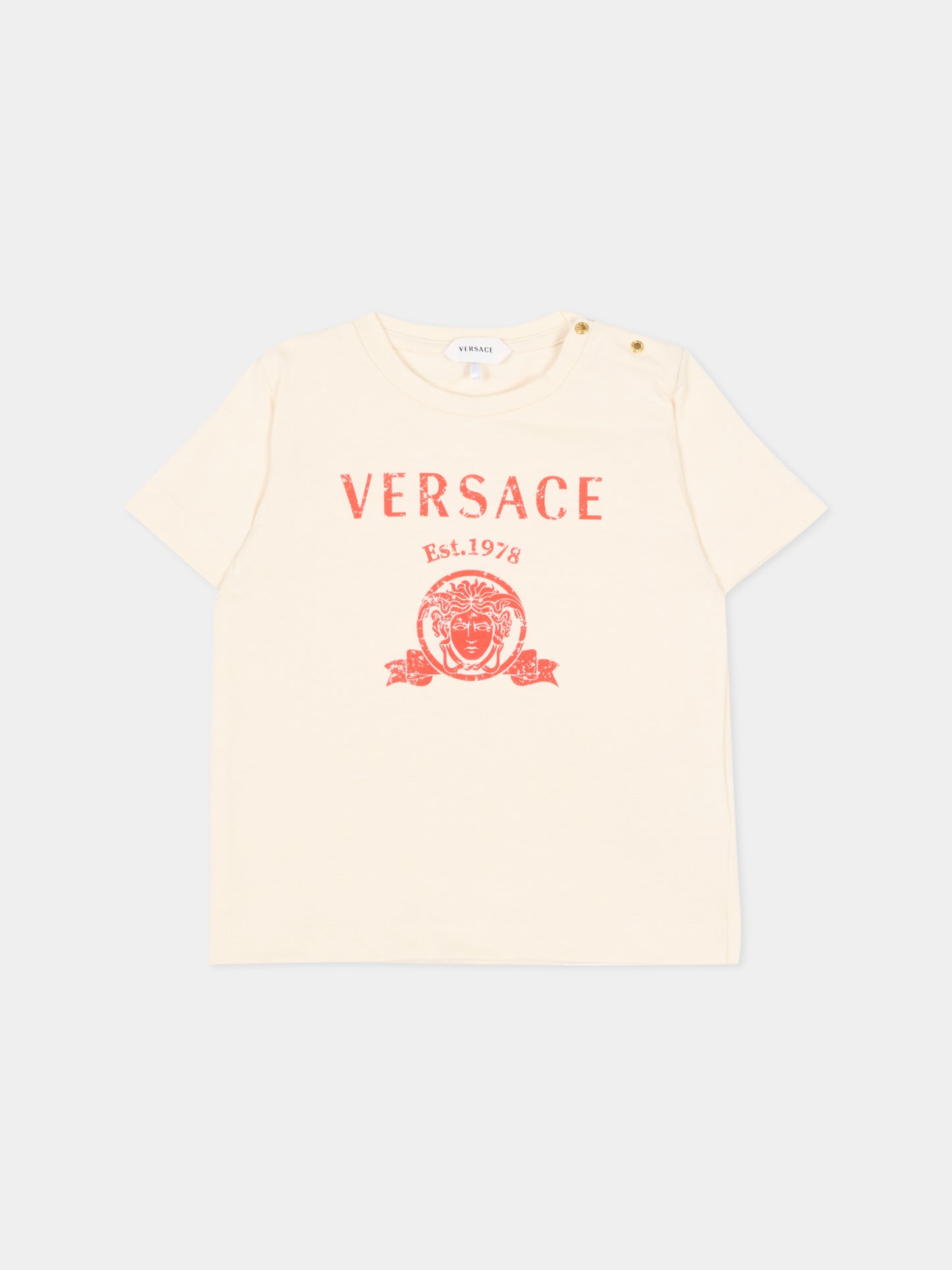 T-Shirt a manica corta avorio per neonati con logo,Versace,1025154 1A18123 2YE00