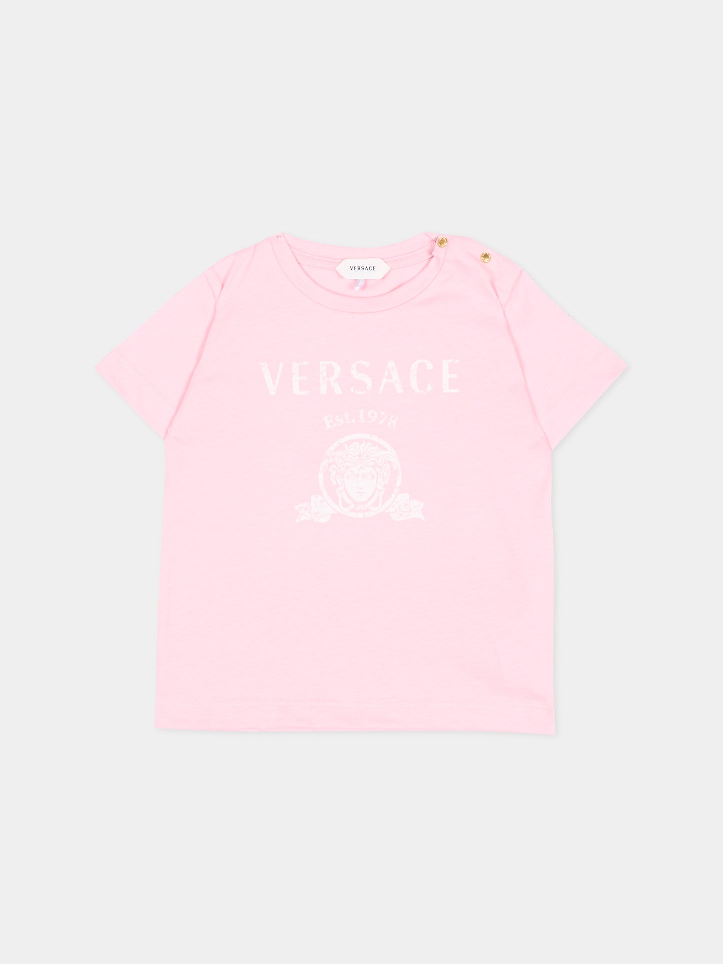 T-shirt a manica corta rosa per neonata con logo,Versace,1025154 1A18123 2PS80