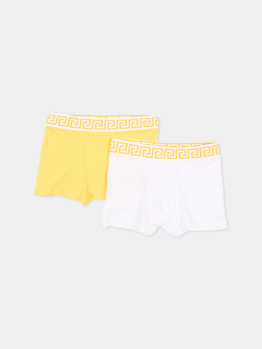 Boxer multicolor per bambino con bordo greca,Versace,1025244 1A18280 2YE70