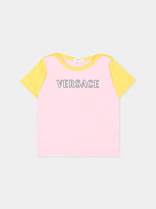 T-Shirt rosa per neonata con logo,Versace,1025174 1A18129 6PD90