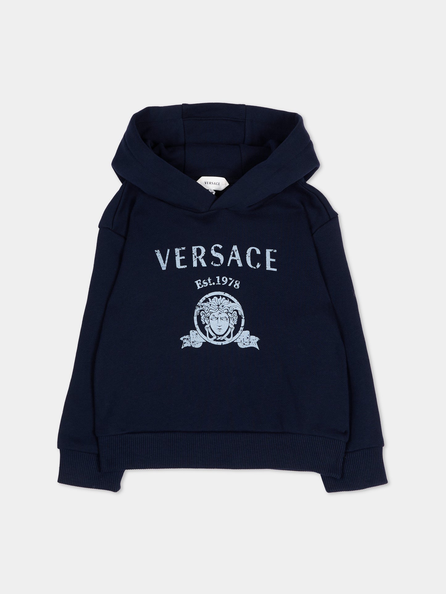 Felpa blu  Felpa con cappuccio blu per neonati  per Neonati logo frontale,Versace,1025252 1A18126 2U4K0