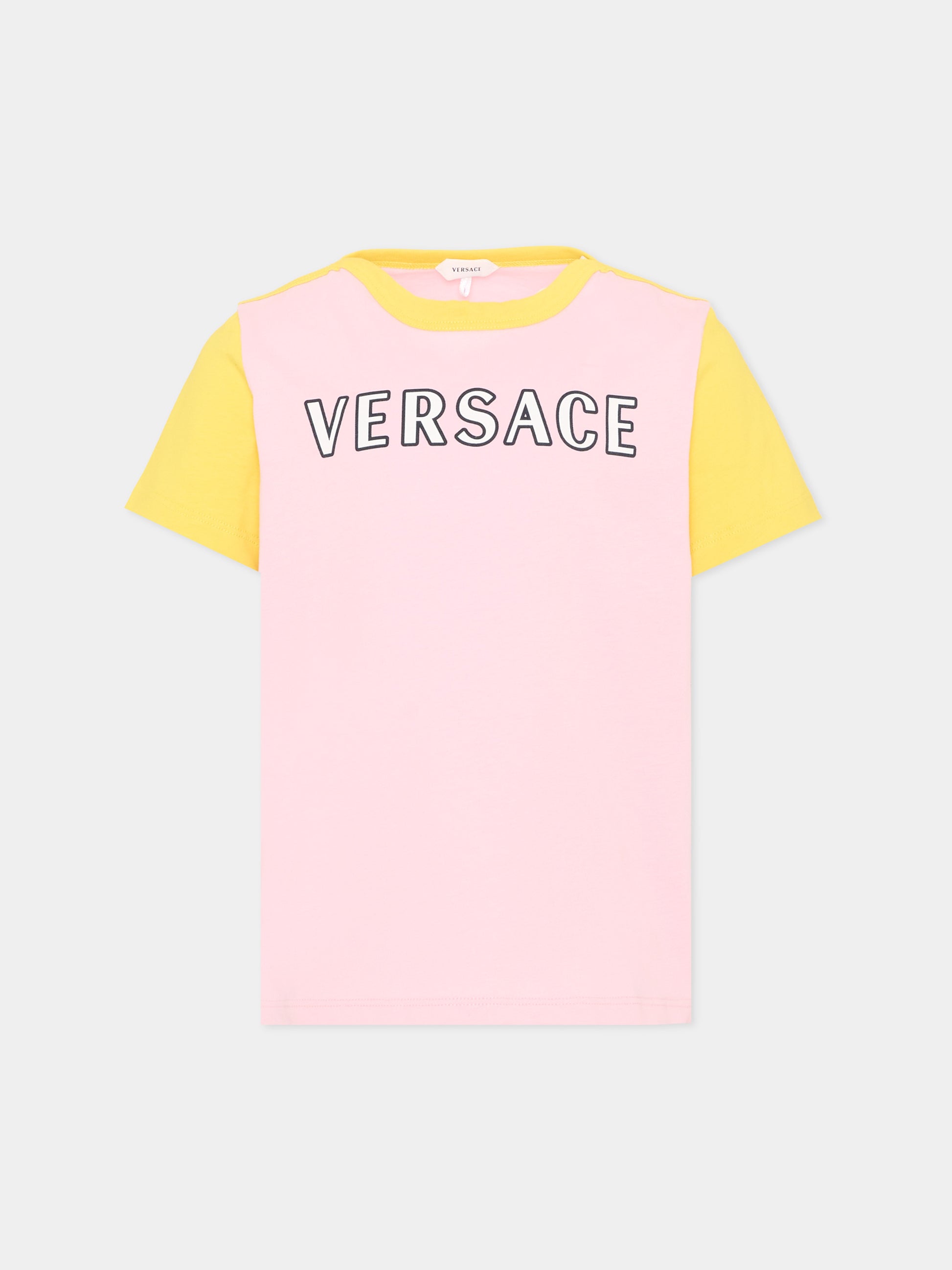 T-Shirt rosa per bambina con logo,Versace,1024947 1A18129 6PD90