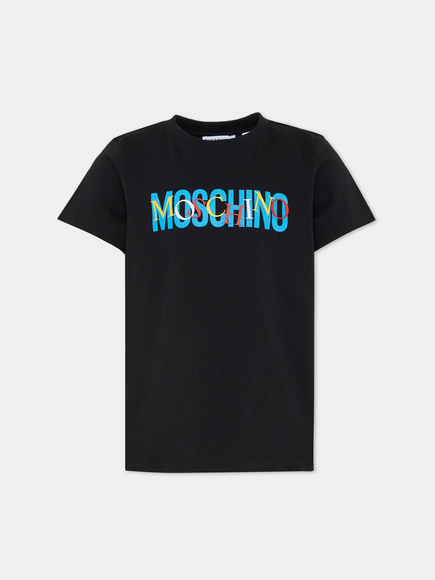 T-shirt nera per bambini con logo,Moschino Kids,HUM05I LAA10 60100