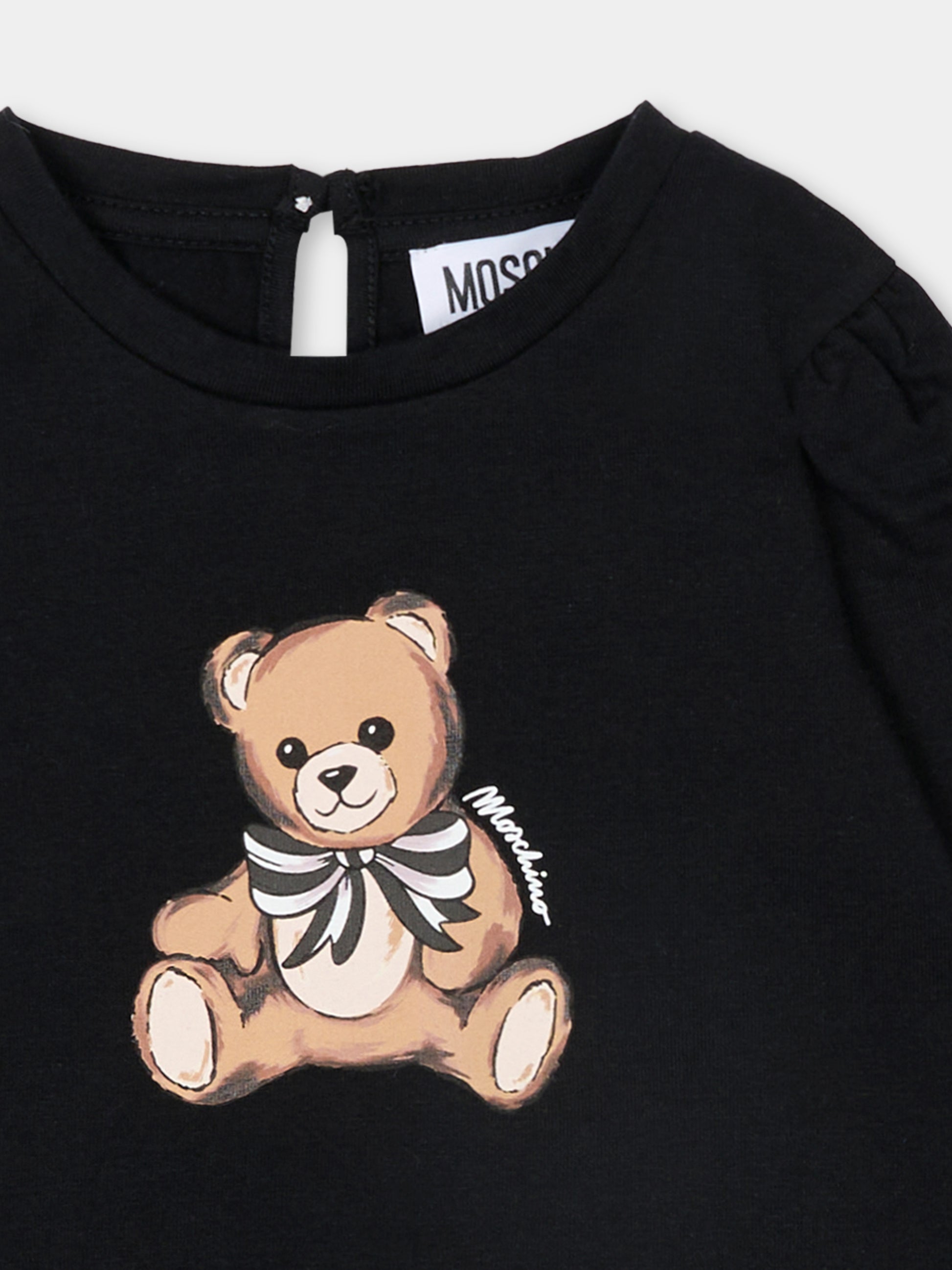 T-shirt nera per neonata con Teddy Bear,Moschino Kids,MDO00U LBA11 60100