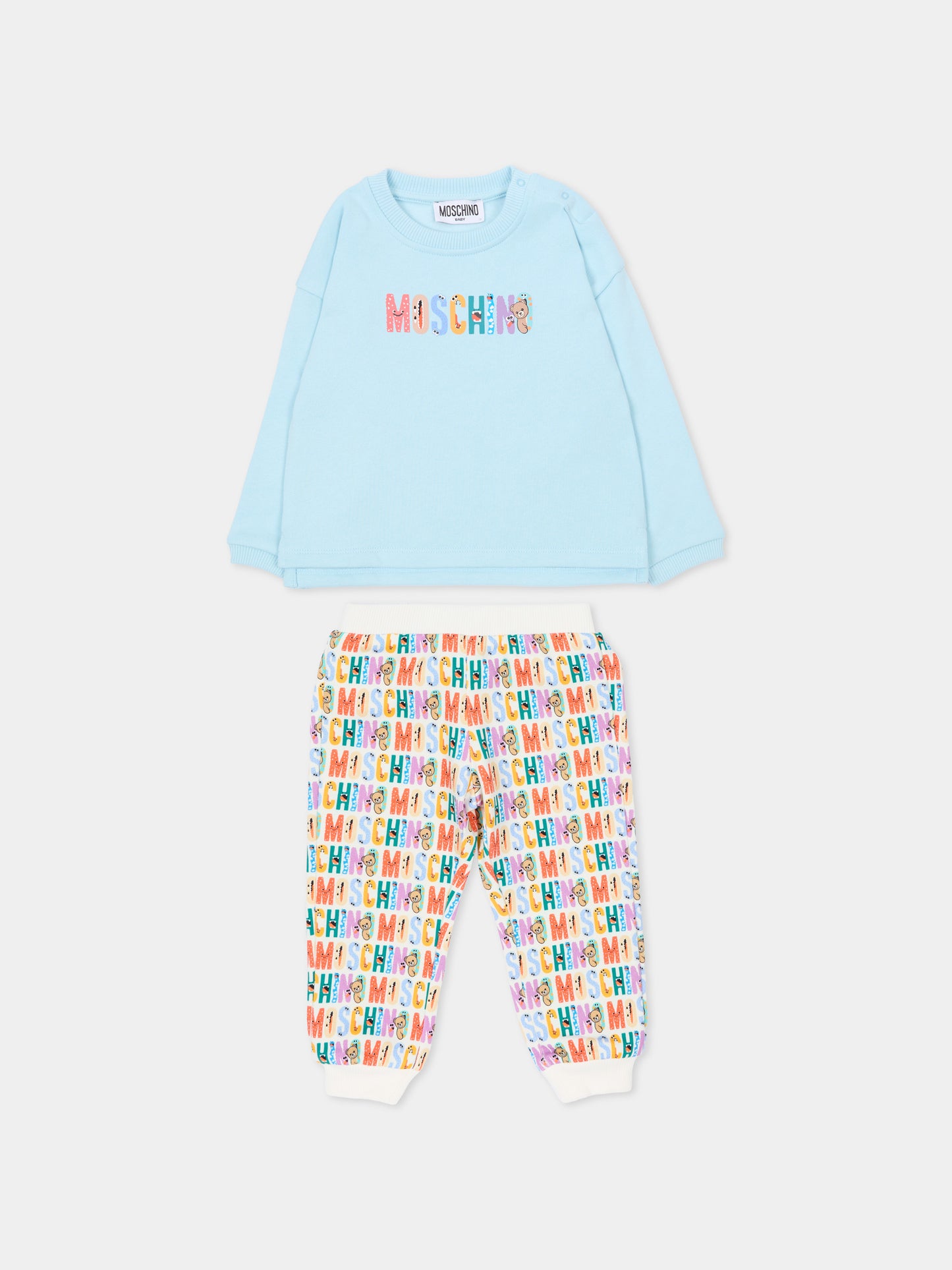 Completo celeste per neonato con logo,Moschino Kids,MUK05C LCA58 40304