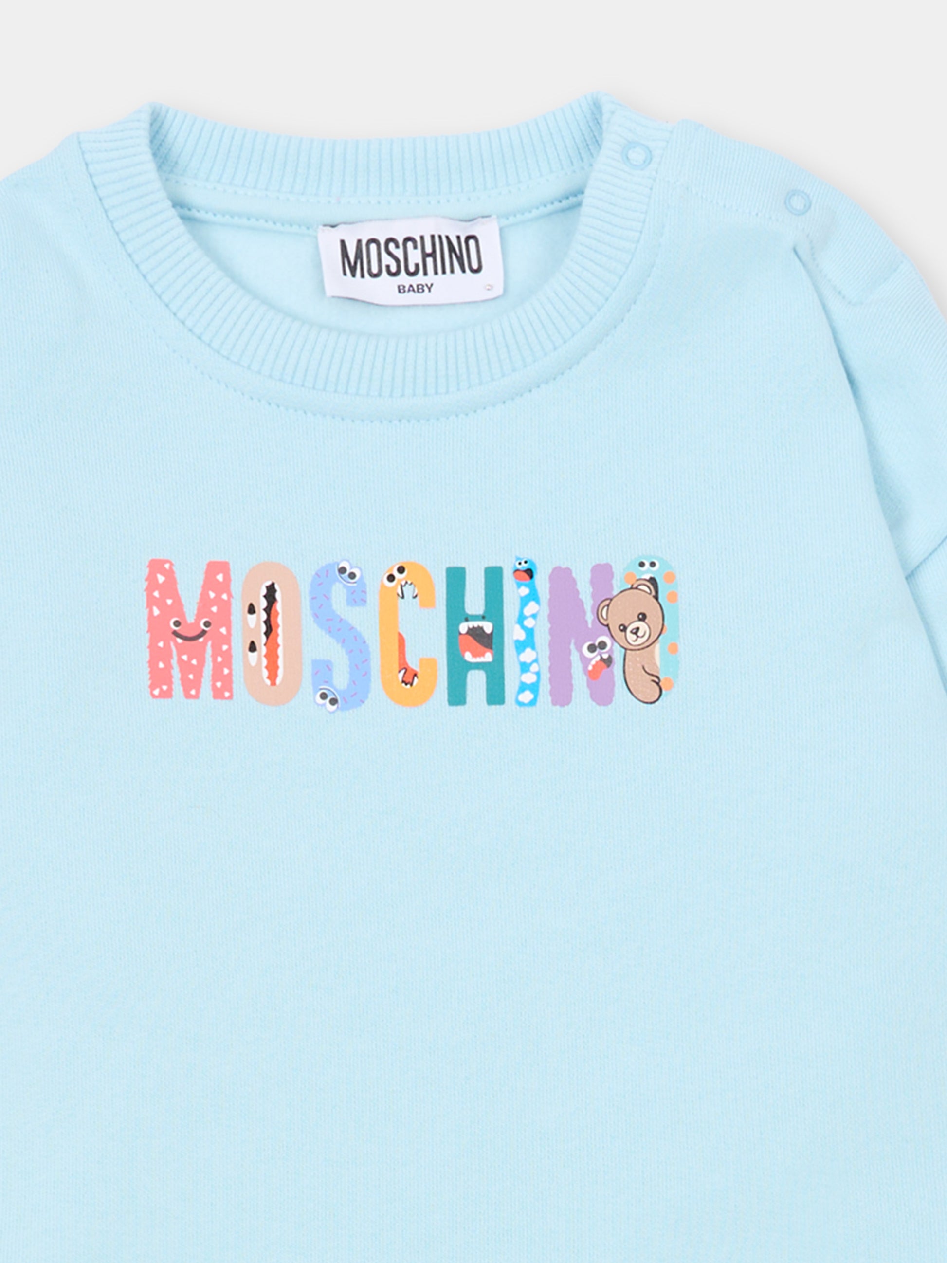 Completo celeste per neonato con logo,Moschino Kids,MUK05C LCA58 40304