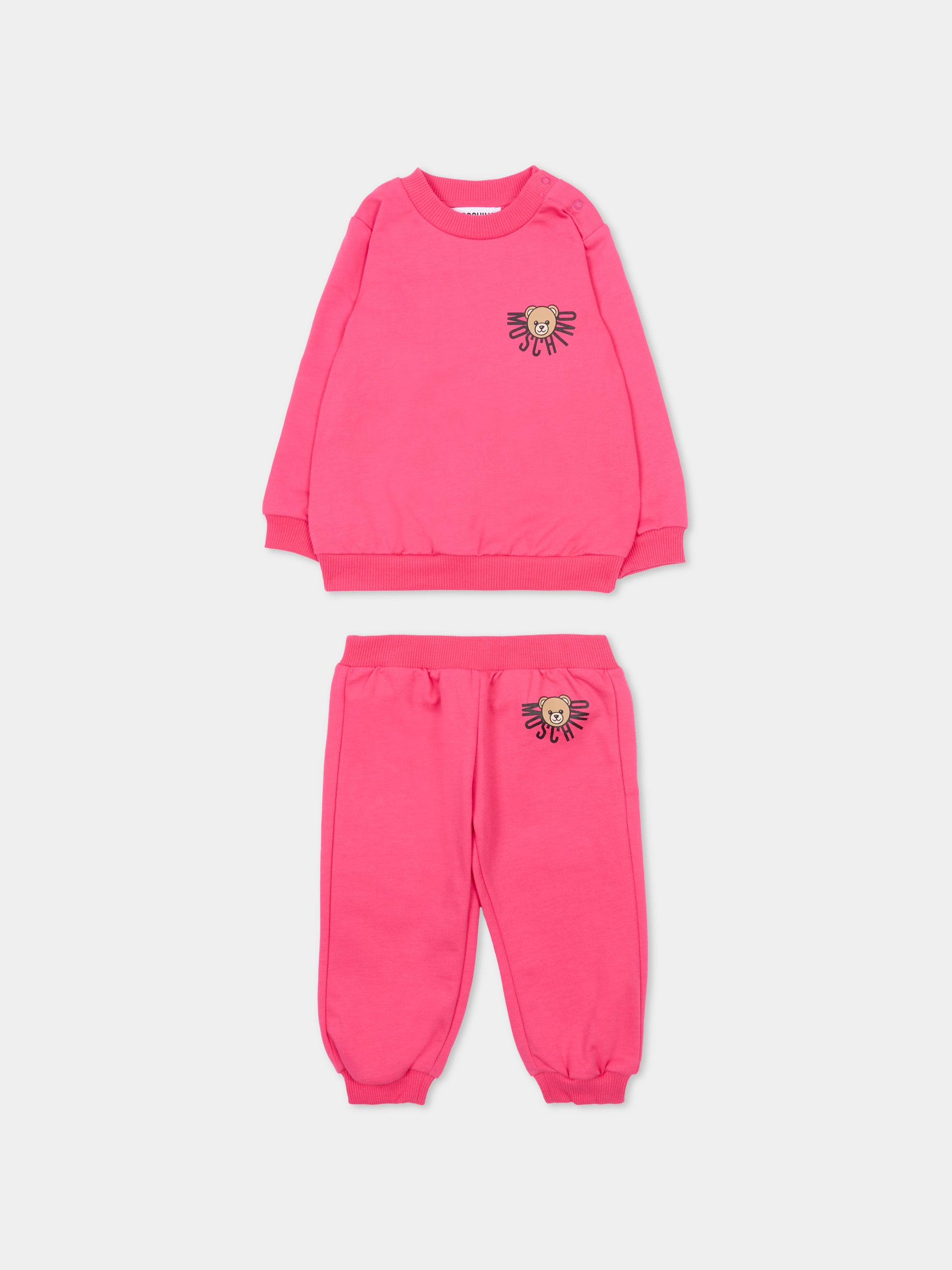 Completo fucsia per neonata con logo e Teddy Bear,Moschino Kids,MUK05E LCA40 50541