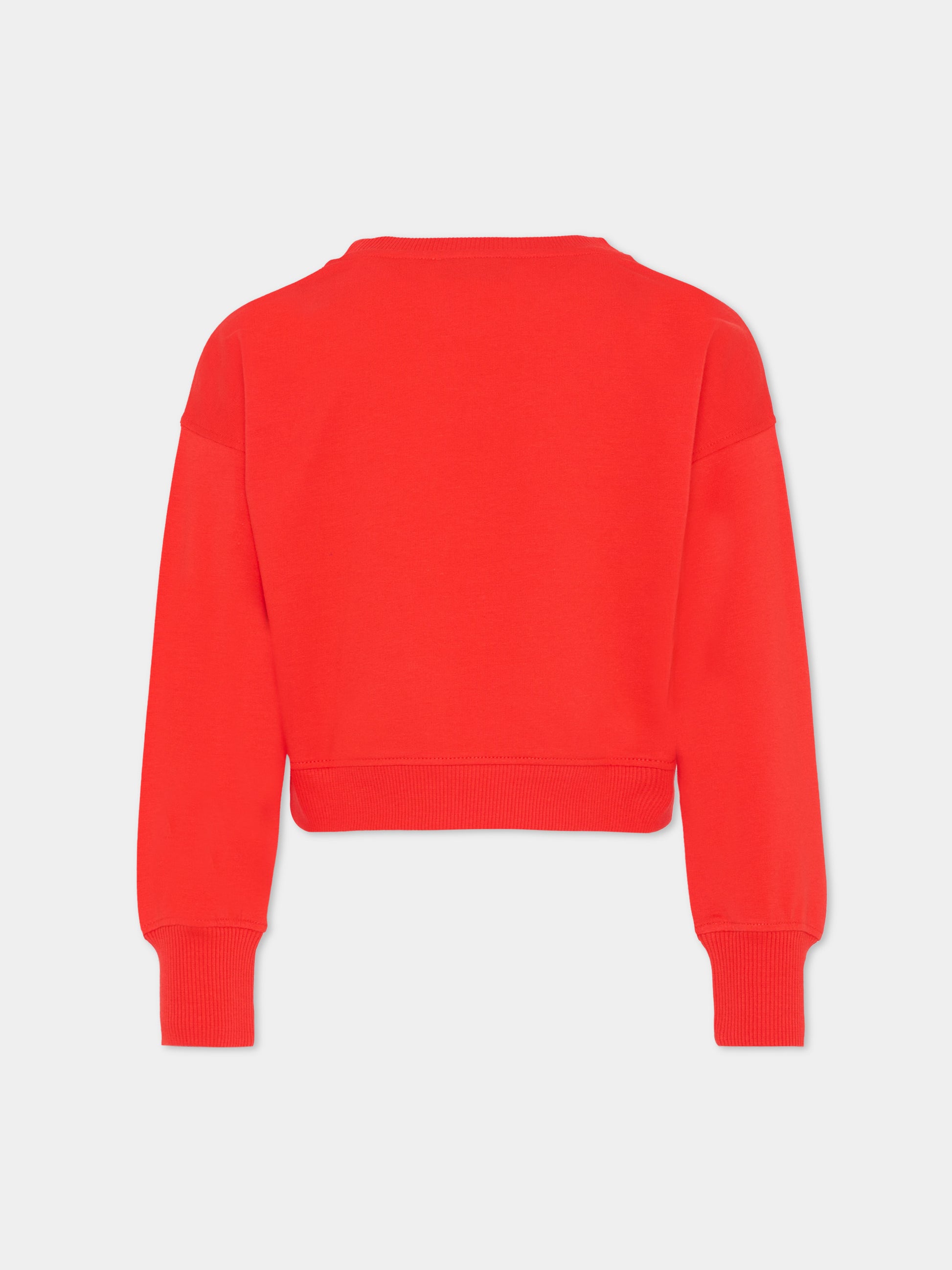 Felpa crop rossa per bambina con Teddy Bear e paillettes,Moschino Kids,HDF06G LDA16 50109