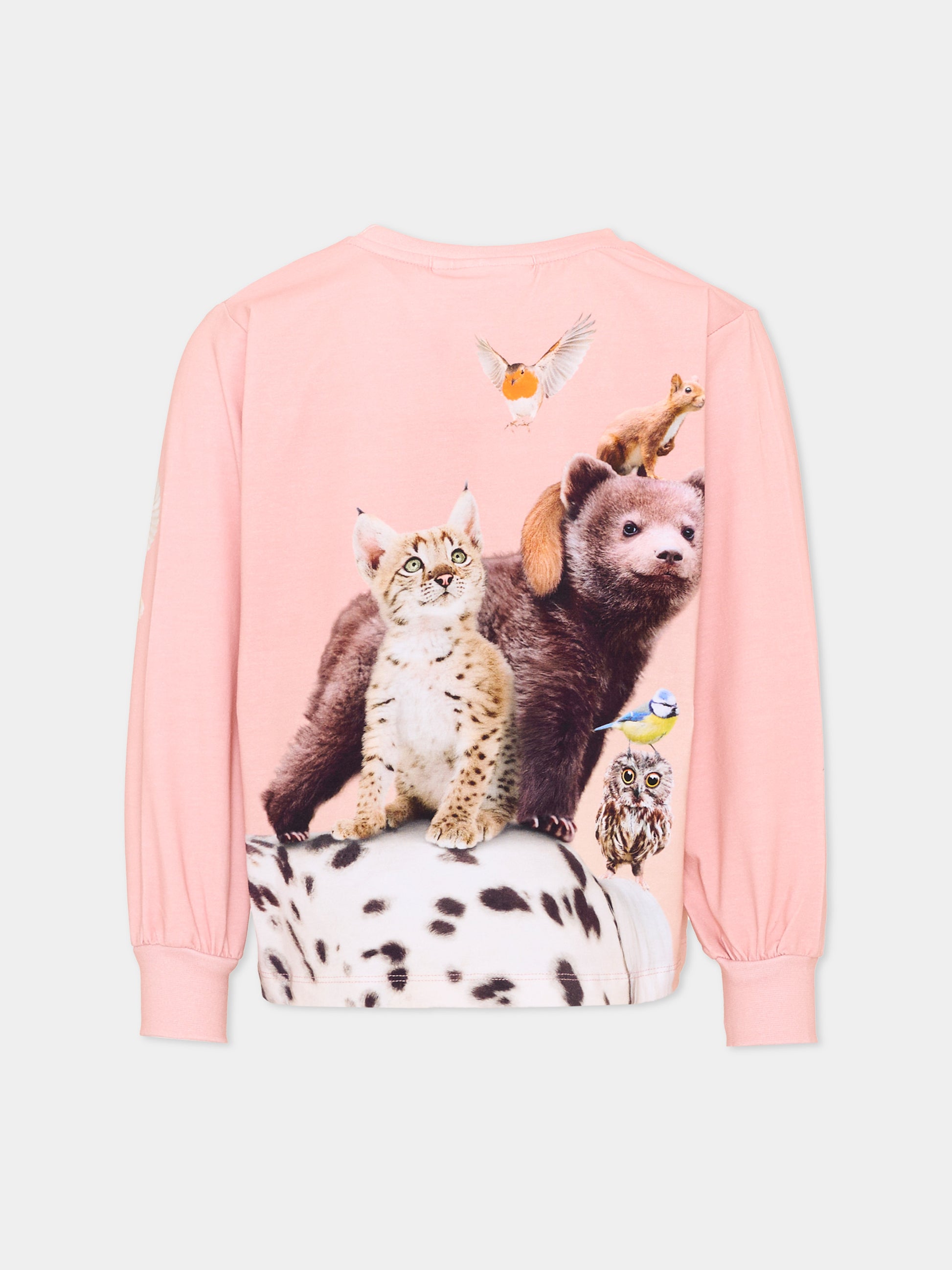 T-shirt a manica lunga rosa Raffy per bambina con stampa animali,Molo,2W26A411 5751