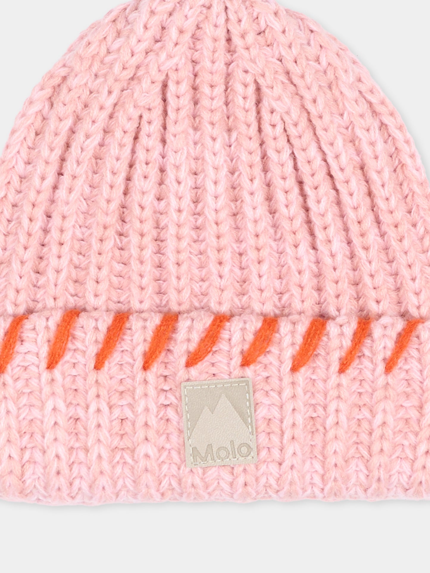Berretto in maglia rosa karina per bambina con logo,Molo,7W26S311 8882