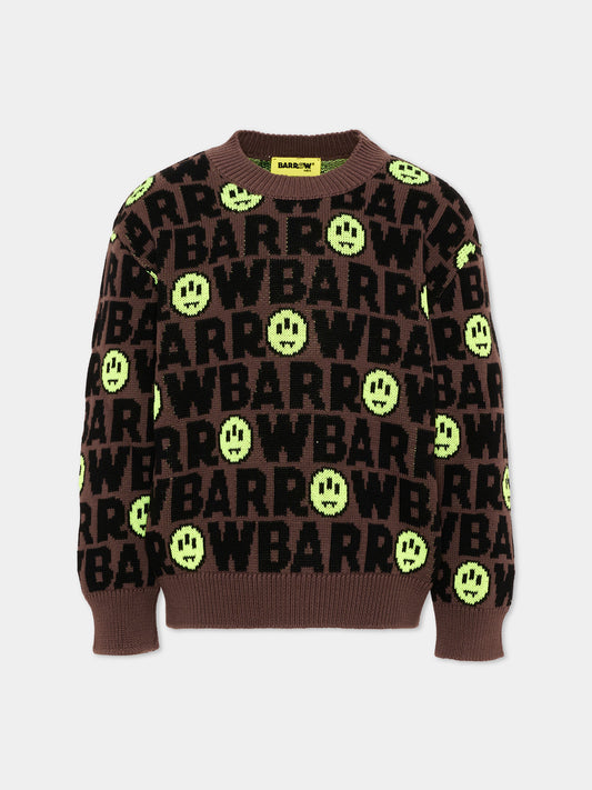 Maglione marrone per bambini con logo,Barrow,F6BKJUJP047 408