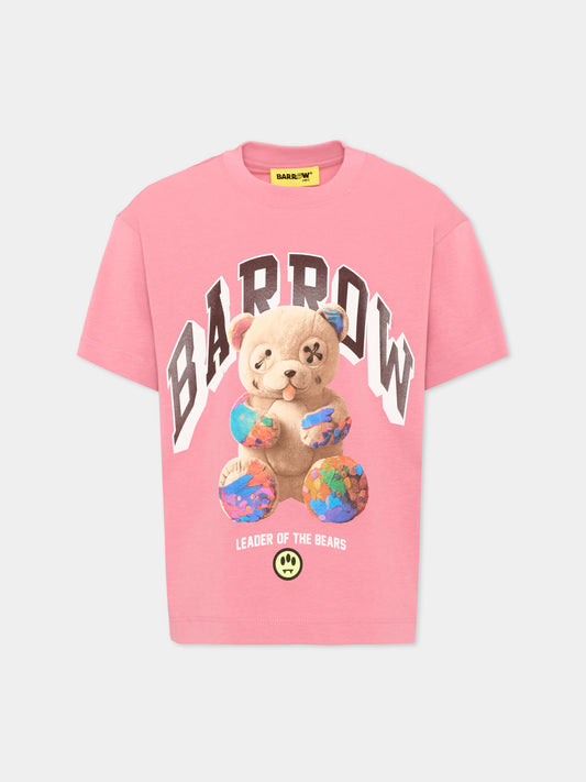 T-shirt rosa per bambina con stampa,Barrow,F6BKJUTH027 409