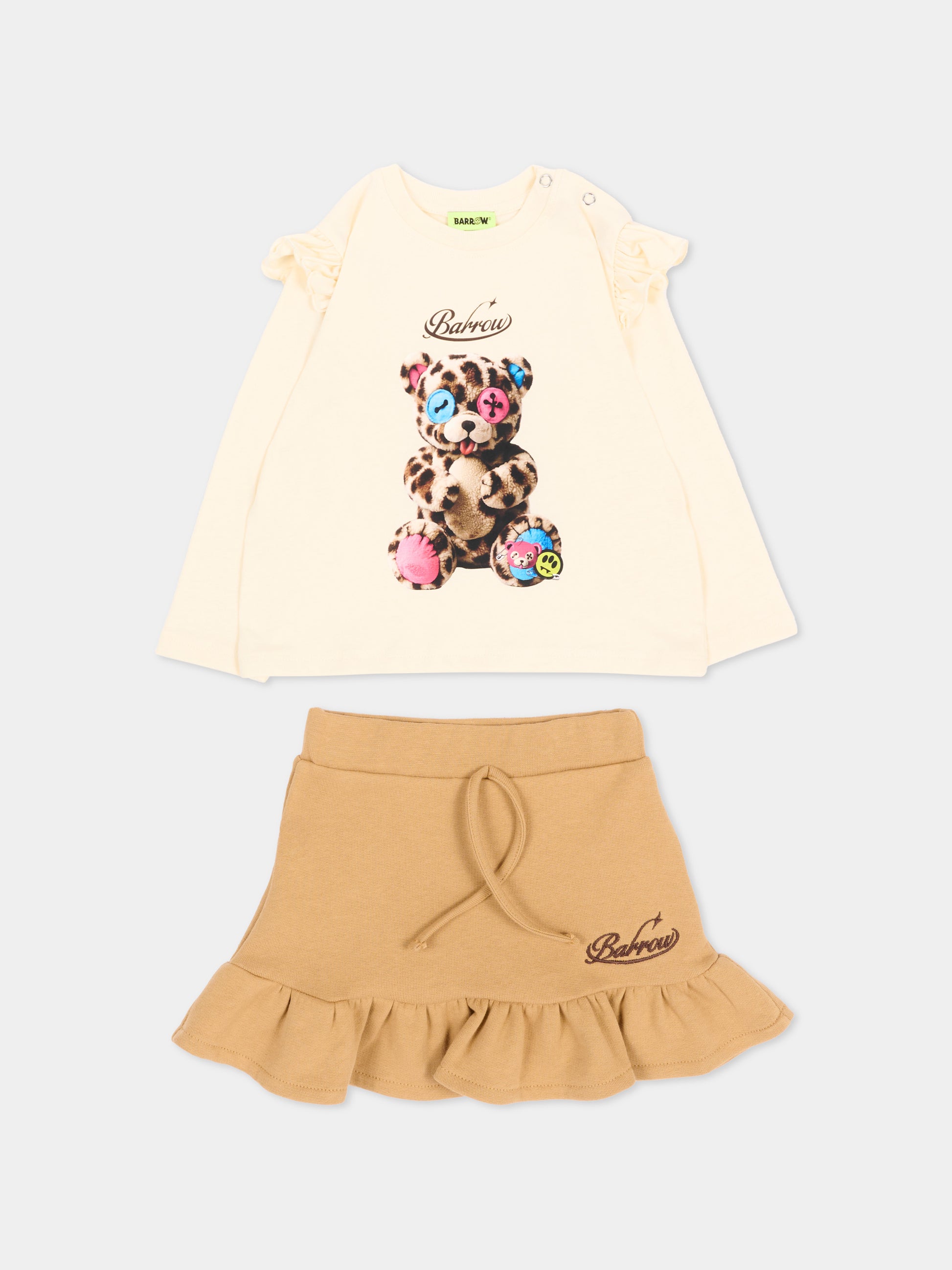 Completo sportivo beige per neonata con orsetto,Barrow,F6BKNGSS208 013/413