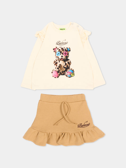 Completo sportivo beige per neonata con orsetto,Barrow,F6BKNGSS208 013/413