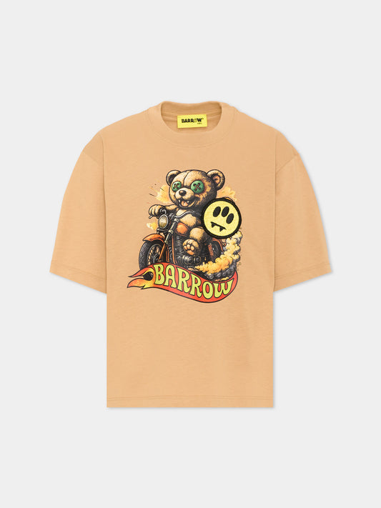 T-Shirt beige per bambino con orsetto,Barrow,F6BKJBTH103 413