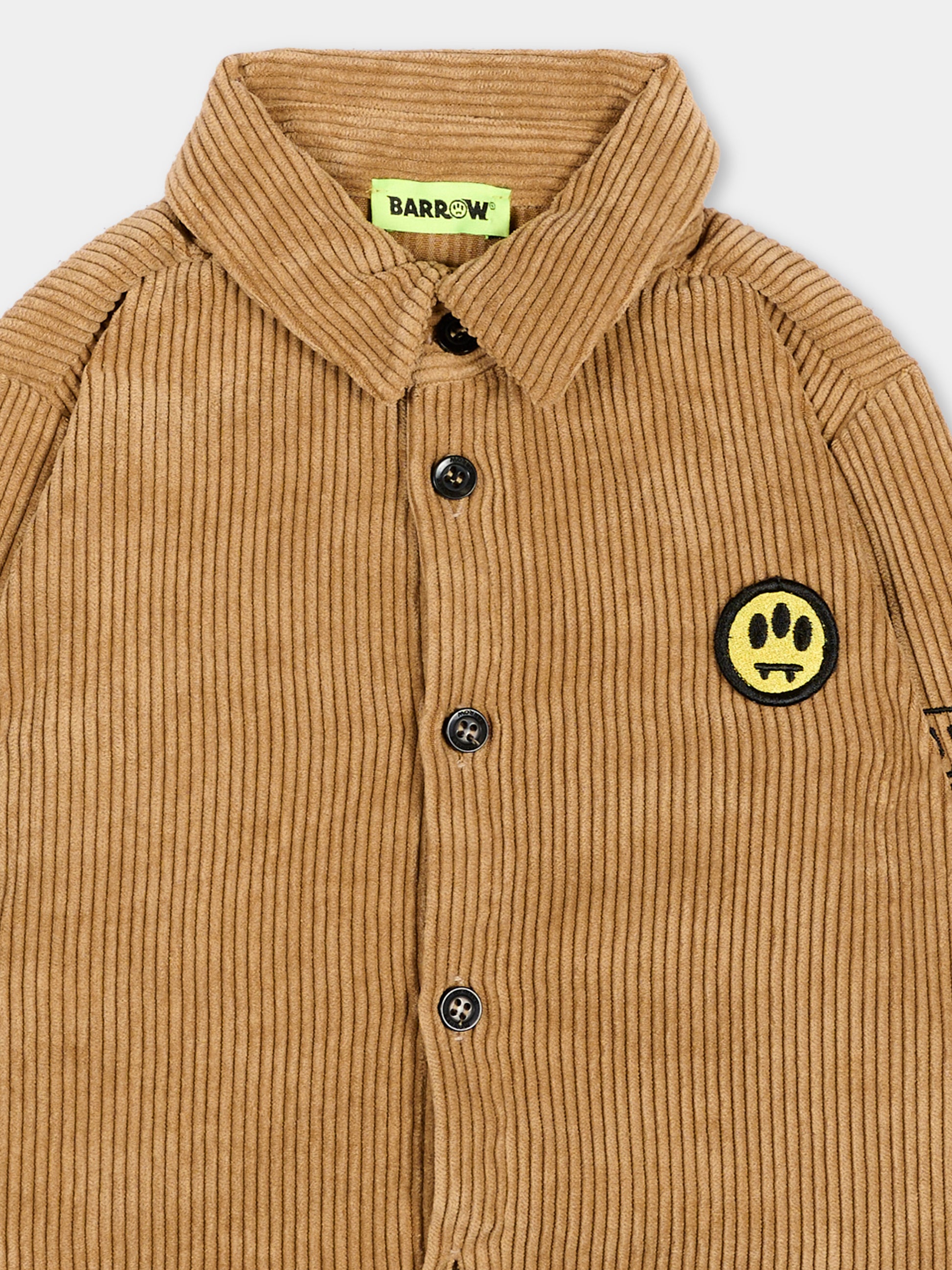 Camicia beige in velluto per neonato con logo,Barrow,F6BKNBJK180 413