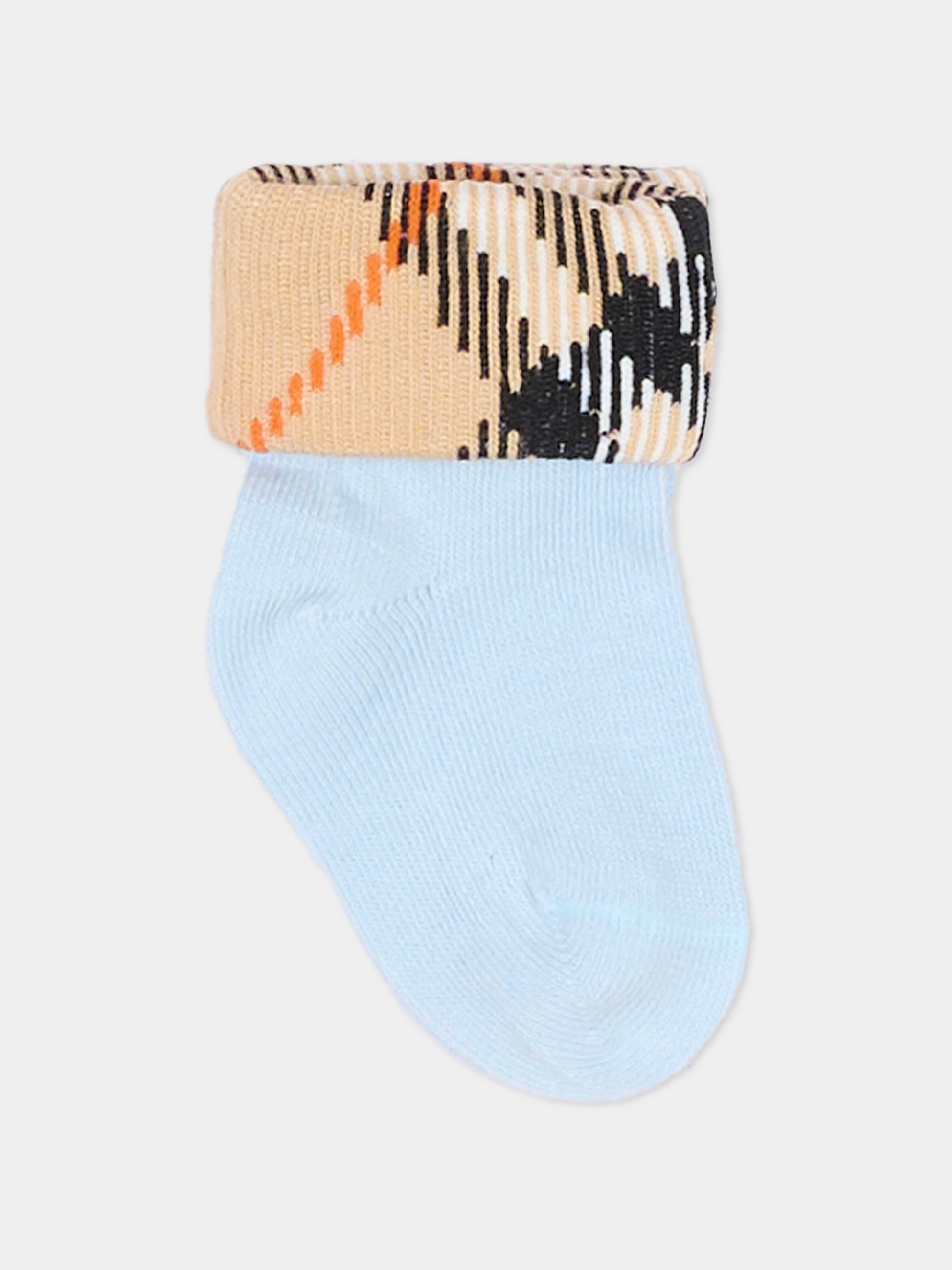 Calzini celeste per neonato con check vintage,Burberry Kids,8121865 A2165