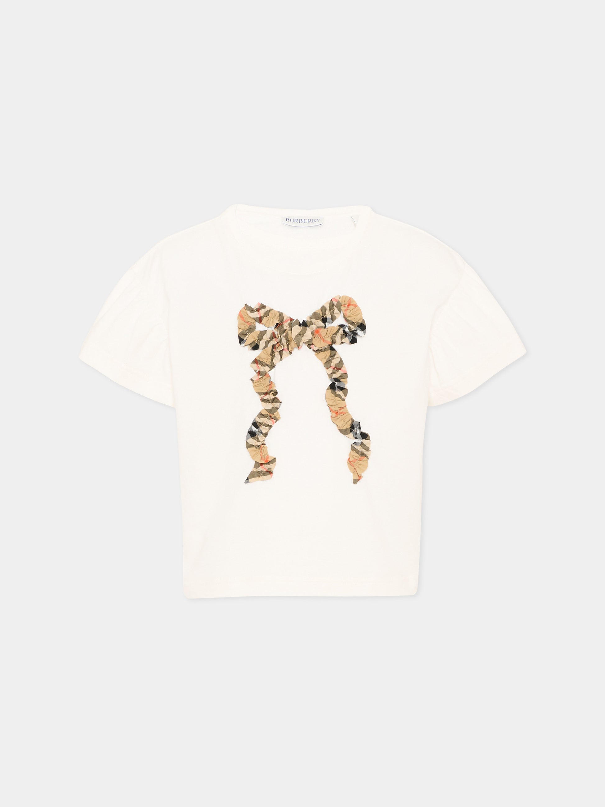 T-shirt avorio per bambina con fiocco check vintage,Burberry Kids,8129919 A2014