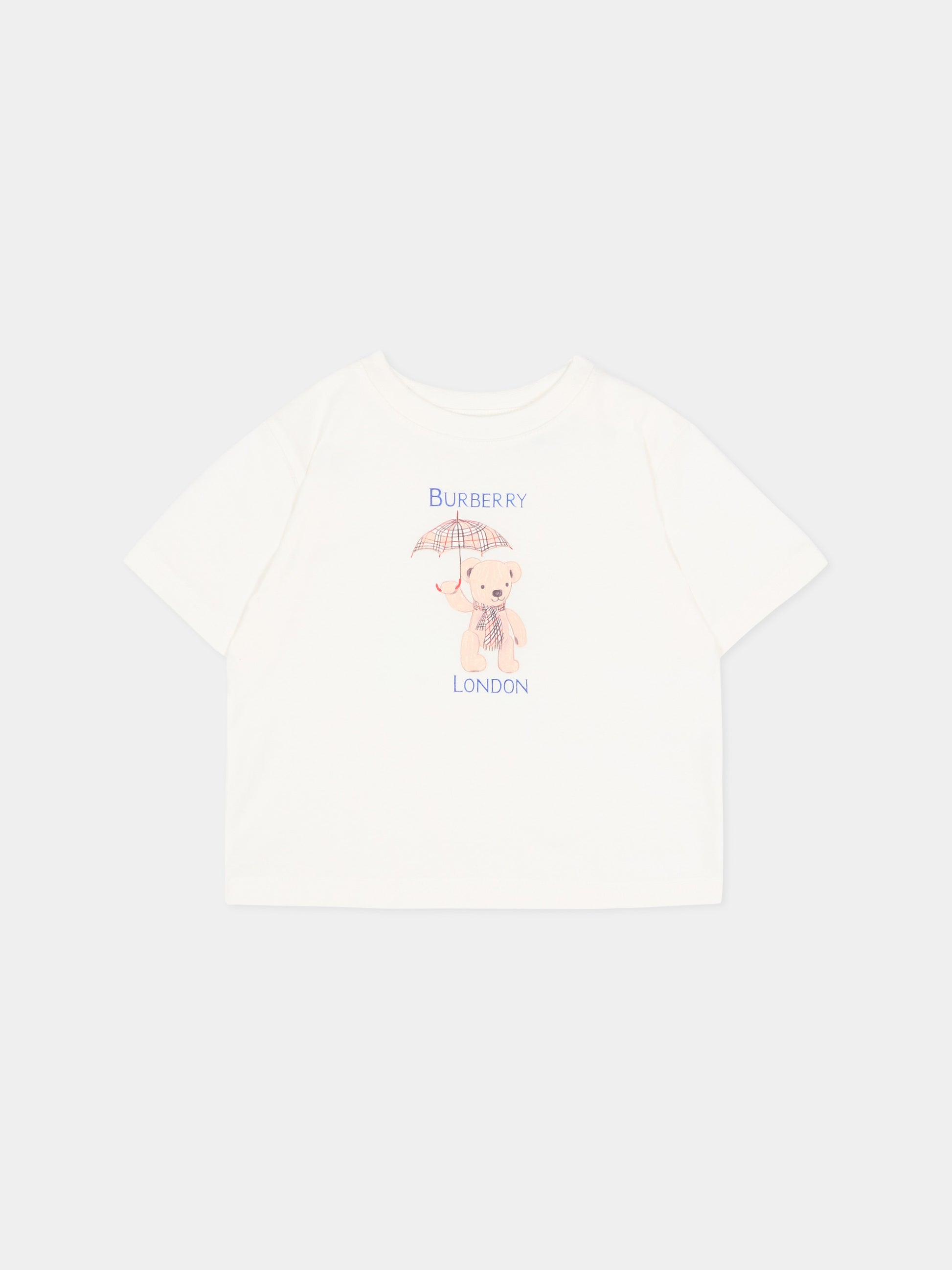 T-Shirt avorio per neonati con logo,Burberry Kids,8128138 A2014