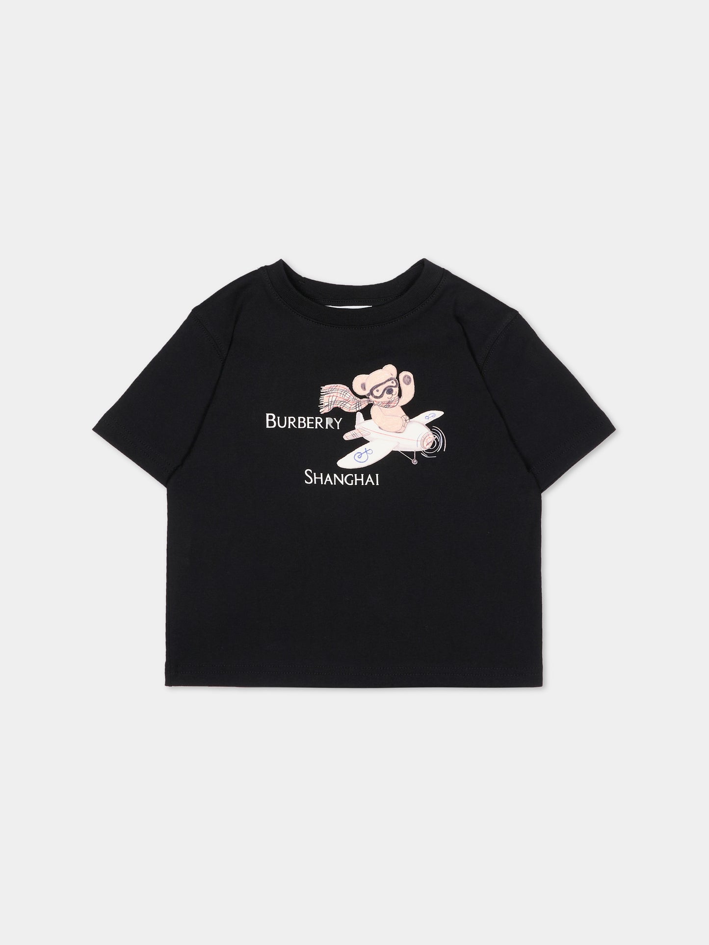 T-shirt nera per neonati con logo,Burberry Kids,8129769 A1189