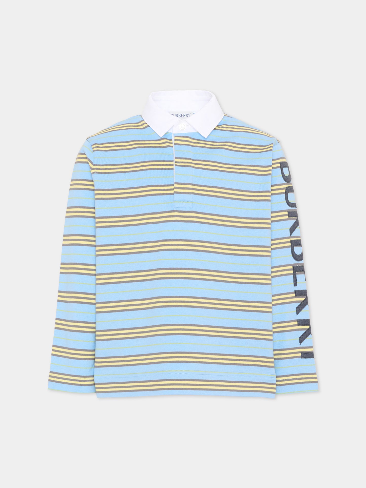 Polo celeste a righe per bambino con logo,Burberry Kids,8126360 A6812