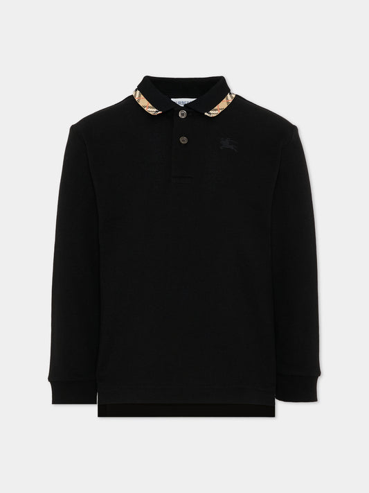 Polo nera per bambino con cavaliere equestre,Burberry Kids,8130507 A1189