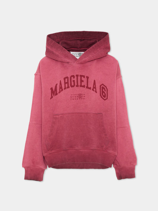 Felpa con cappuccio bordeaux con stampa per bambini,Mm6 Maison Margiela,M61135 MM08P M6403