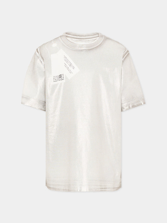 T-Shirt argento per bambini con logo,Mm6 Maison Margiela,M61144 MM02Y M6912